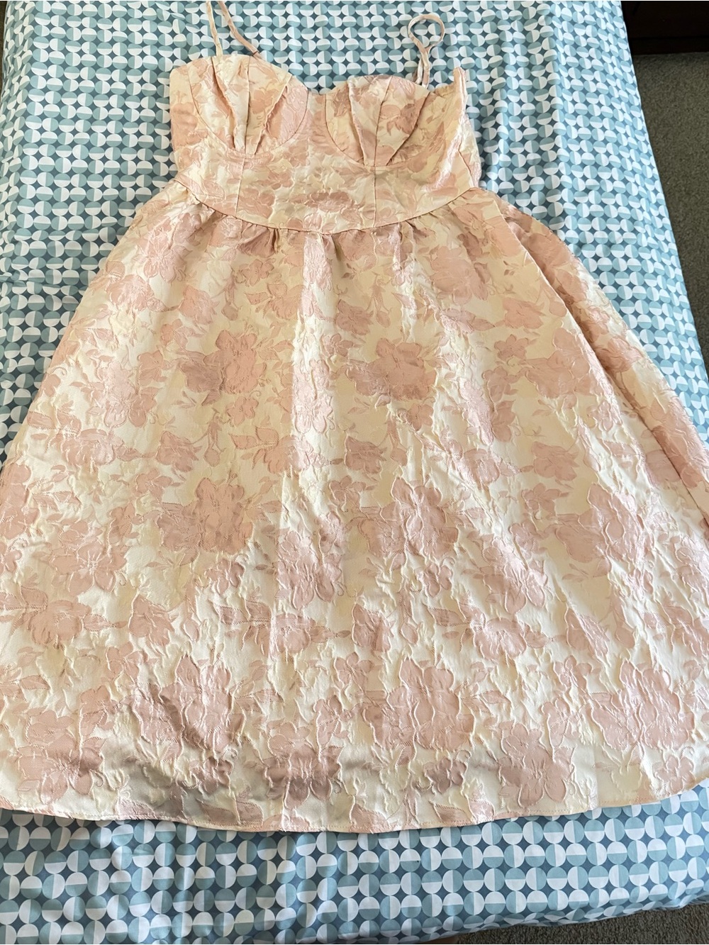 SHEIN Blush Pink Floral Jacquard A-Line Dress